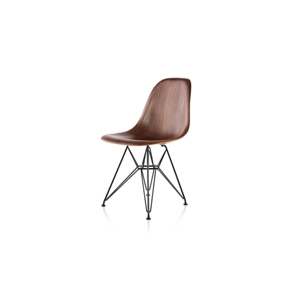 Eames Molded Wood Side Chair, Wire Base - Black / Chrome