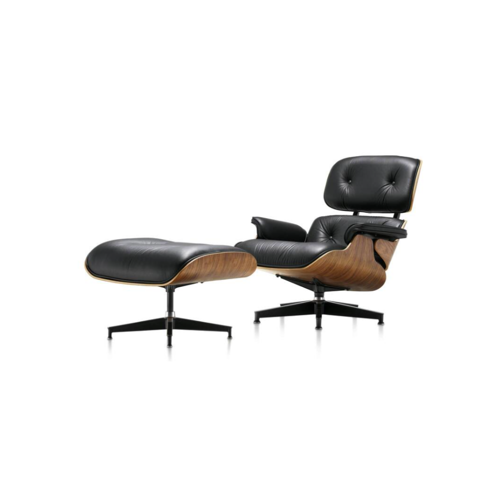 Eames Lounge Chair & Ottoman - Black Leather / Walnut Frame