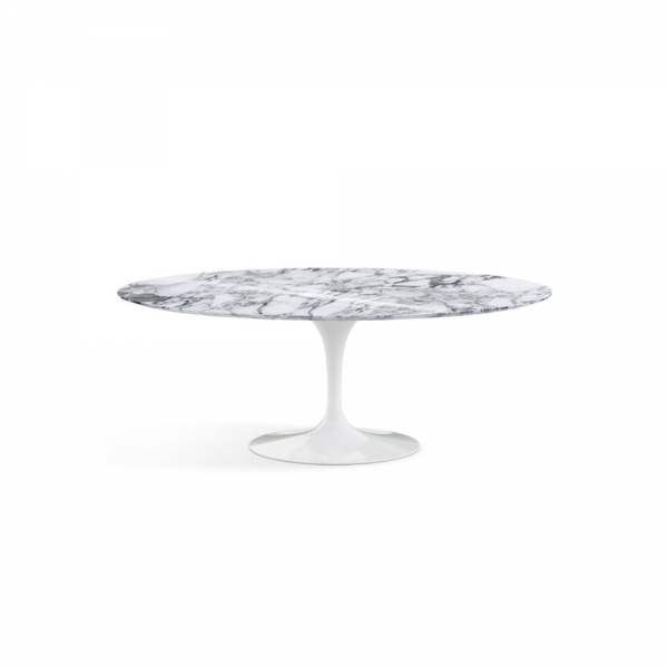 Saarinen Oval Table - Shiny Arabescato Marble / White Rilsan