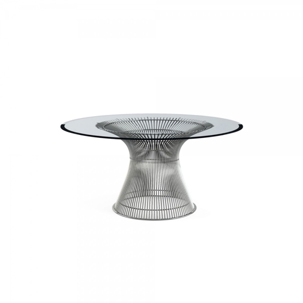 Platner Dining Table - Clear Glass Top / Polished Nickel / Ø 152 cm